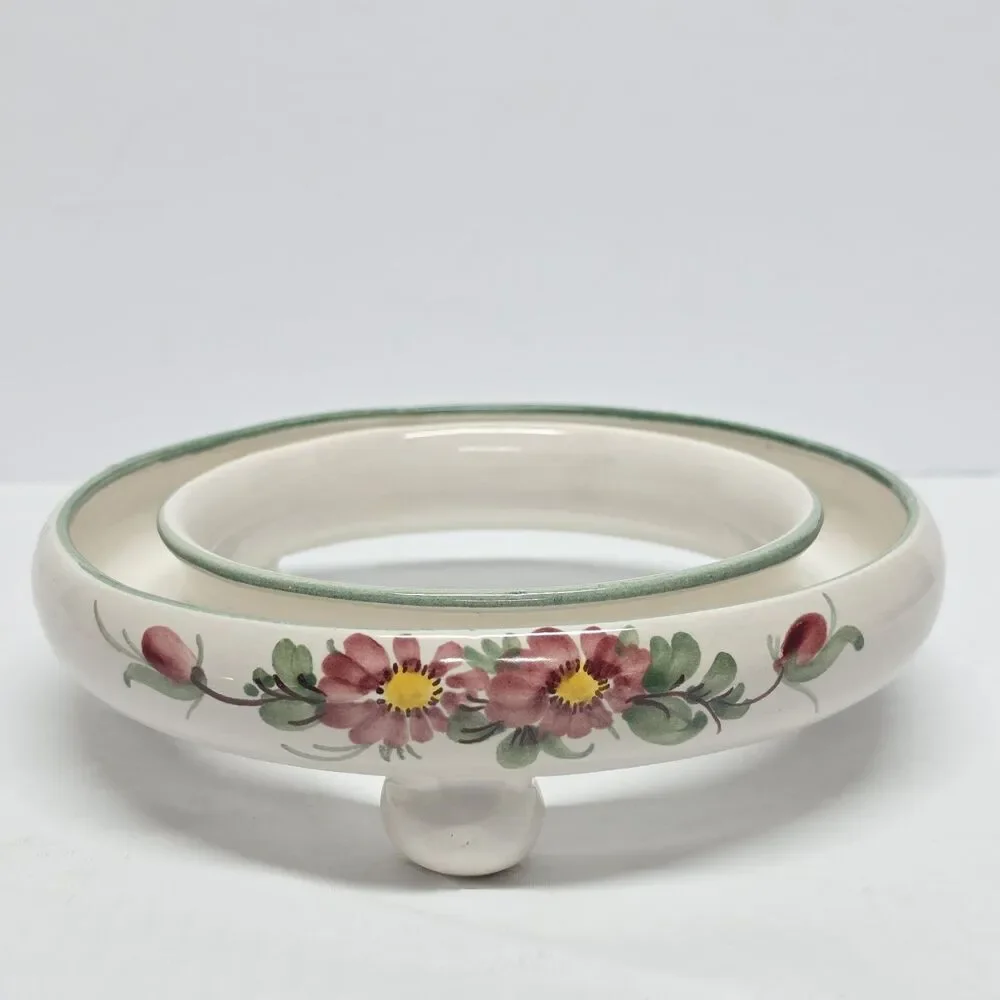 Vintage Ulmer Keramik Pansy Ring Vase Hand Painted Made in Germany Pink/Red